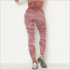 High Waisted Pink Camo Workout Leggings with Mesh