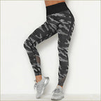 Women's Grey Camo Seamless Workout Leggings with Mesh