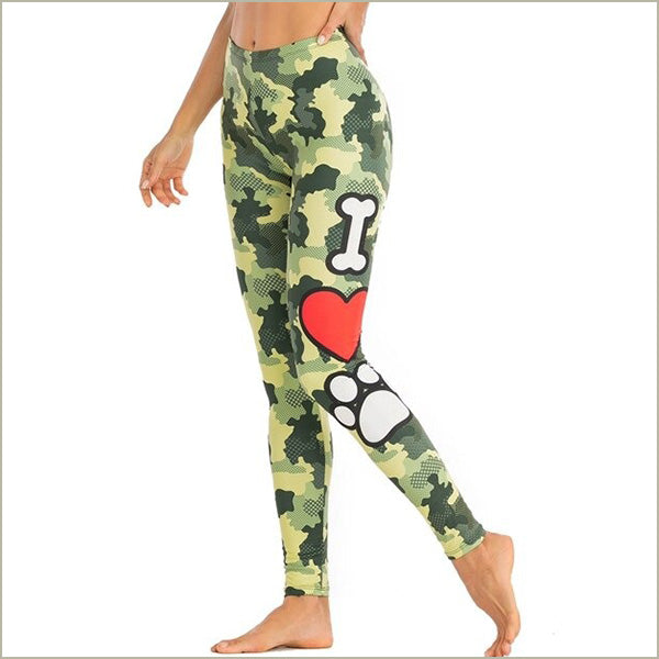 Women's Green Camo I Love Dog Leggings