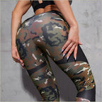 High Waisted Camo Leggings with Black Mesh
