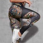 High Waisted Camo Leggings with Black Mesh