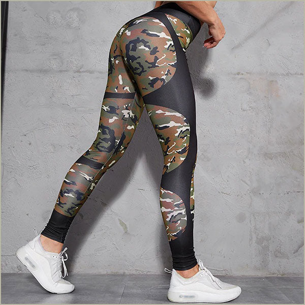 High Waisted Camo Leggings with Black Mesh
