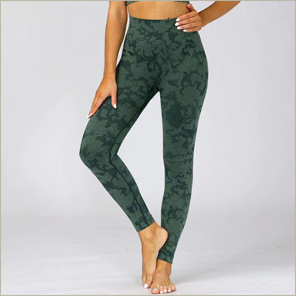 High-Waisted Seamless Dark Green Camo Leggings