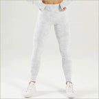 Washed White Pattern High Waisted Workout Leggings