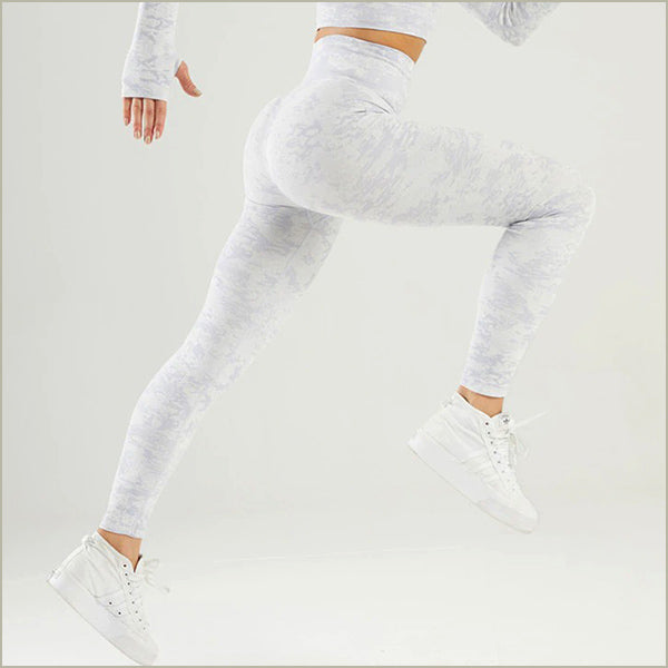 Washed White Pattern High Waisted Workout Leggings