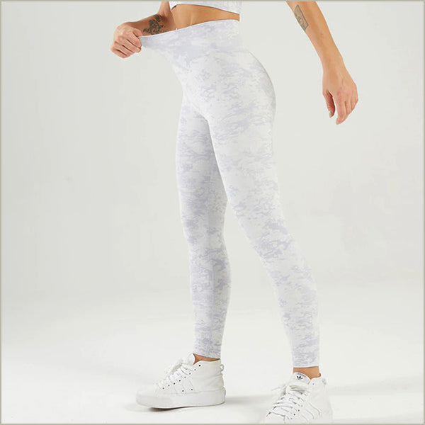 Washed White Pattern High Waisted Workout Leggings