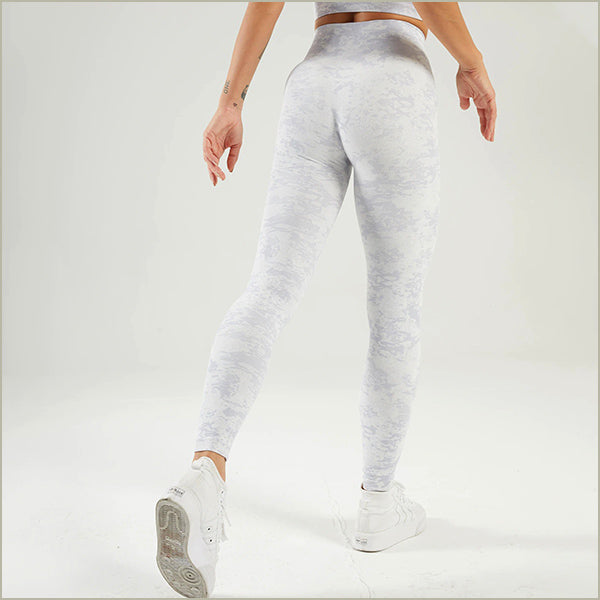 Washed White Pattern High Waisted Workout Leggings