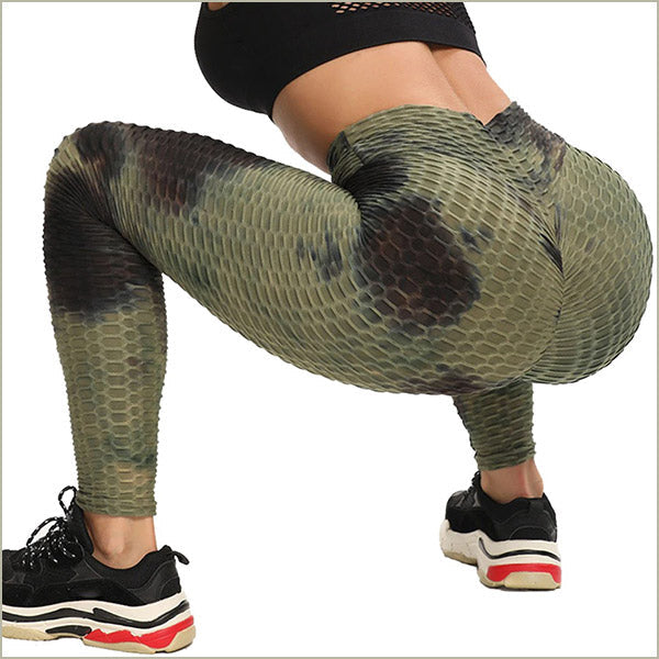 Women's Olive Green Camo Honeycomb Butt Lift Leggings