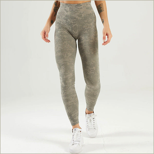 High-Waisted Olive Green Abstract Camo Leggings