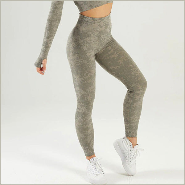 High-Waisted Olive Green Abstract Camo Leggings