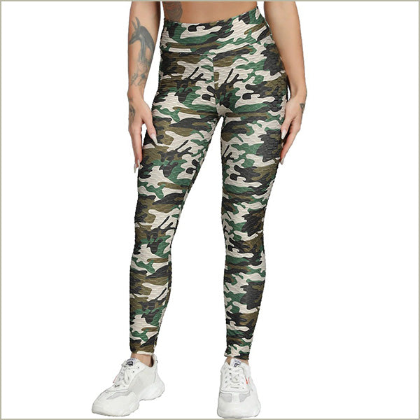 Textured Green Camo Scrunch Butt Leggings