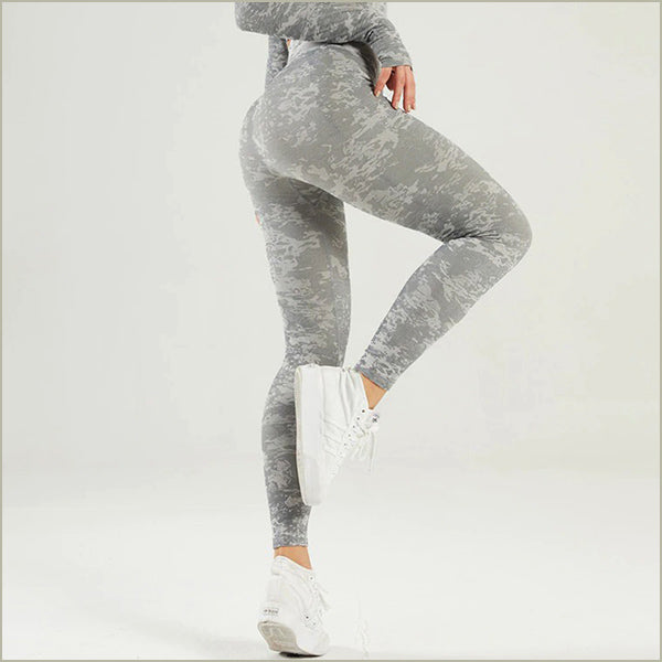 Women's Seamless High-Waist Gray Camo Leggings