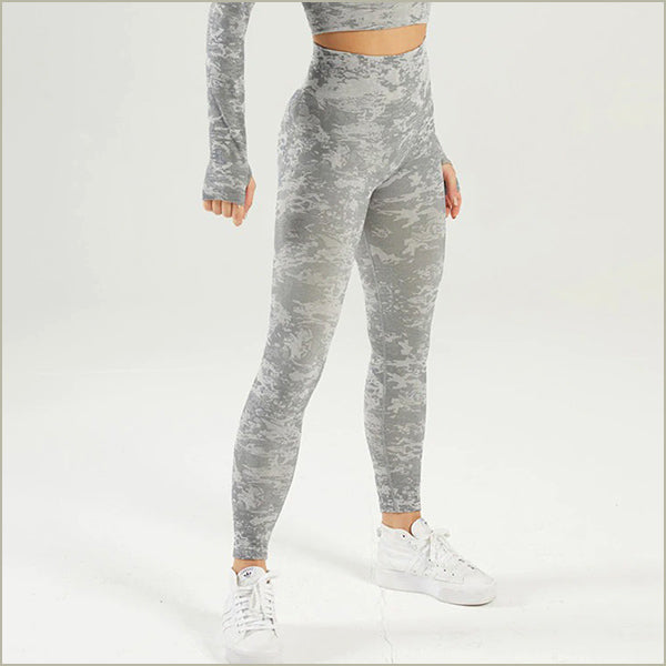 Women's Seamless High-Waist Gray Camo Leggings