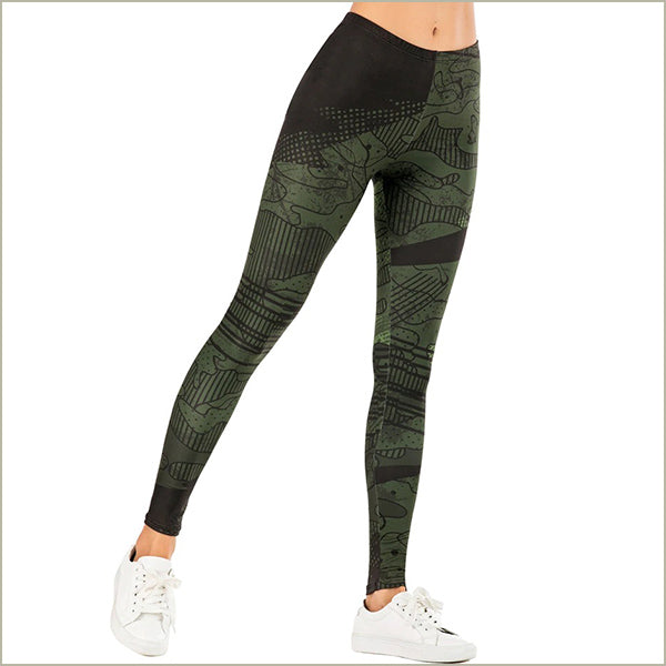 Women's Olive Green Abstract Camo Workout Leggings