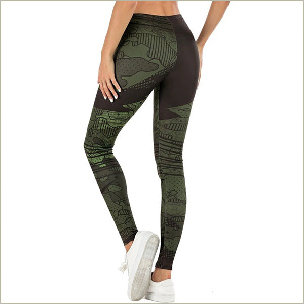 Women's Olive Green Abstract Camo Workout Leggings