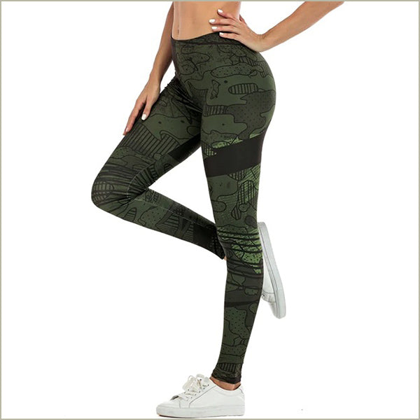 Women's Olive Green Abstract Camo Workout Leggings