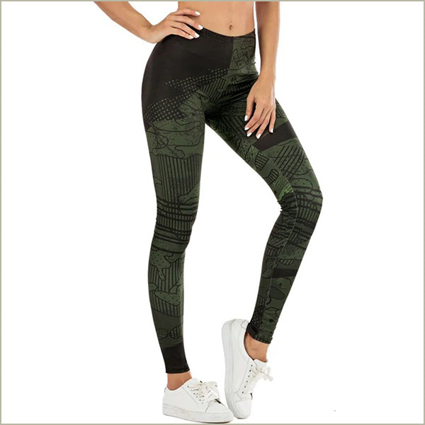 Women's Olive Green Abstract Camo Workout Leggings