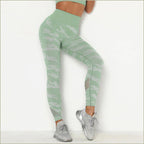 Mint Green Camo Seamless Leggings with Mesh Panels