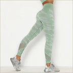 Mint Green Camo Seamless Leggings with Mesh Panels