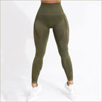 Olive Green Seamless Leggings with Perforated Detail