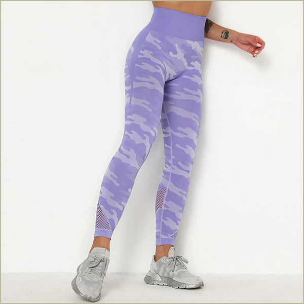 Seamless Lavender Camo Leggings with Mesh