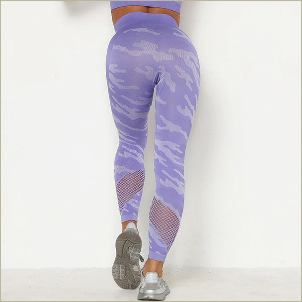 Seamless Lavender Camo Leggings with Mesh