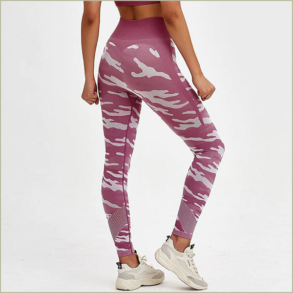 Maroon Camo High-Waisted Seamless Leggings