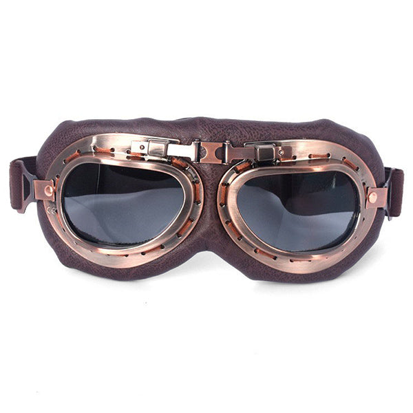 Vintage Dark Brown Pilot Goggles with Copper Accents