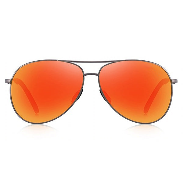 Gunmetal Aviator Sunglasses with Mirrored Orange Lenses