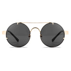 Gold-tone Steampunk Round Sunglasses with Zipper Temples