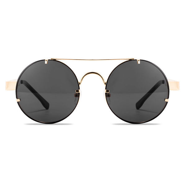 Gold-tone Steampunk Round Sunglasses with Zipper Temples