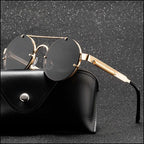 Gold-tone Steampunk Round Sunglasses with Zipper Temples