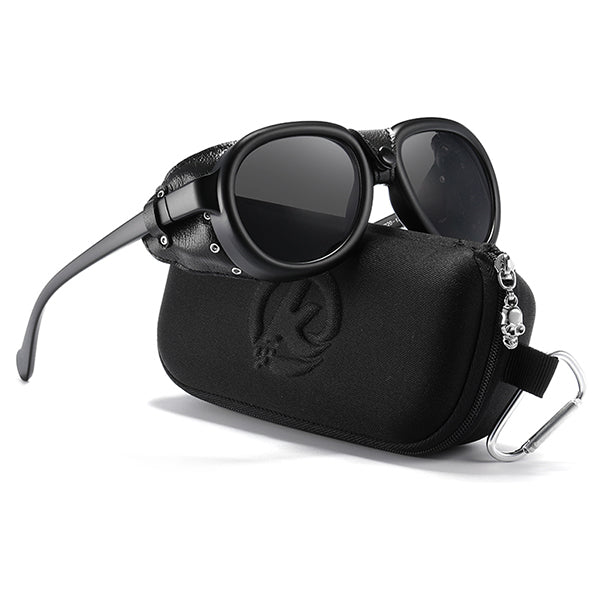 Unisex Black Glacier Sunglasses with Leather Side Shields