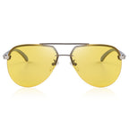 Yellow Anti-Glare Rimless Aviator Driving Sunglasses