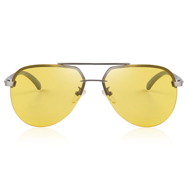 Yellow Anti-Glare Rimless Aviator Driving Sunglasses
