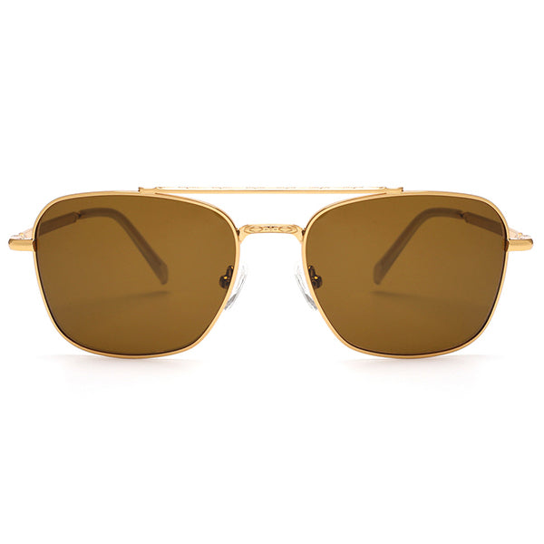 Gold Metal Square Aviator Sunglasses Patterned Arms