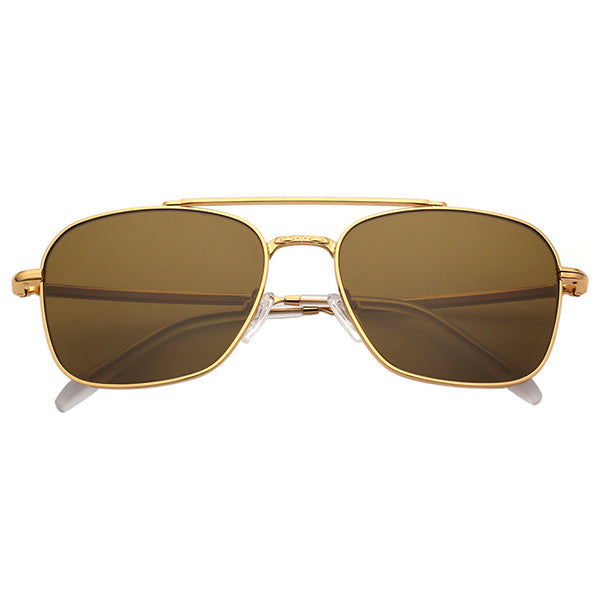 Gold Metal Square Aviator Sunglasses Patterned Arms