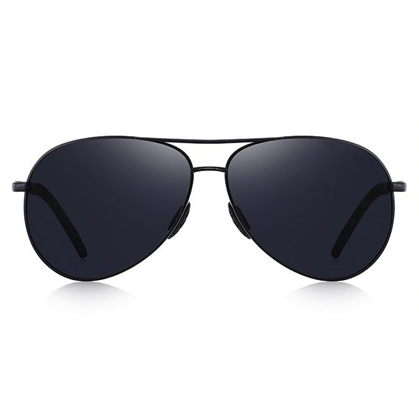Unisex Matte Black Aviator Metal Sunglasses