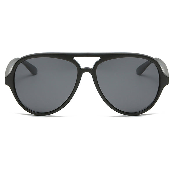 Chunky Matte Black Aviator Sunglasses with Gray Lenses