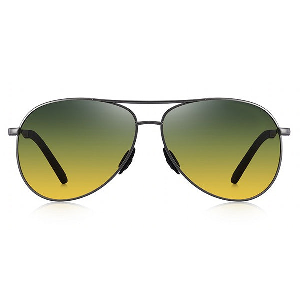 Gunmetal Aviator Sunglasses with Green Yellow Gradient