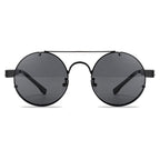 Matte Black Round Steampunk Sunglasses with Spring Hinge