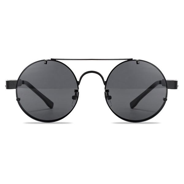 Matte Black Round Steampunk Sunglasses with Spring Hinge