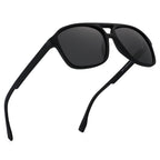 Modern Matte Black Double Bridge Aviator Sunglasses