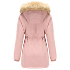 Women's Pink Padded Parka with Faux Fur Hood