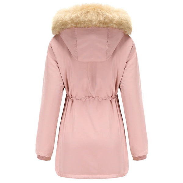 Women's Pink Padded Parka with Faux Fur Hood