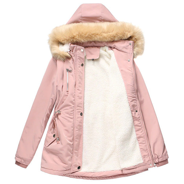 Women's Pink Padded Parka with Faux Fur Hood