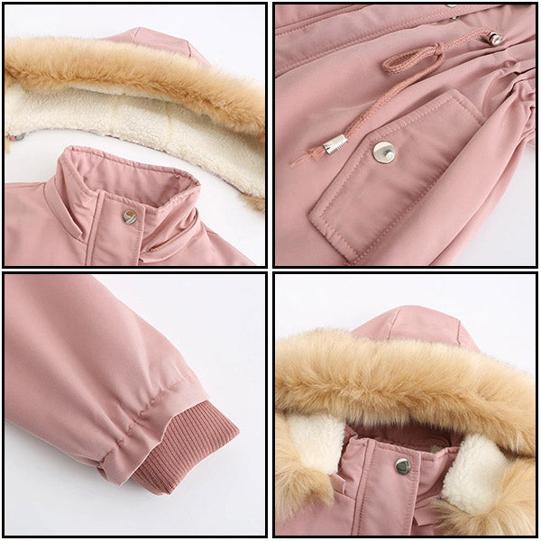 Women's Pink Padded Parka with Faux Fur Hood