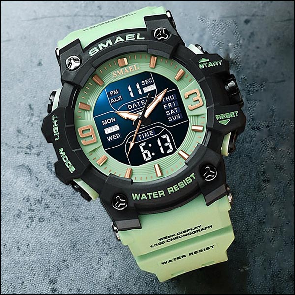 Sporty Sage Green Men's Dual Display Watch