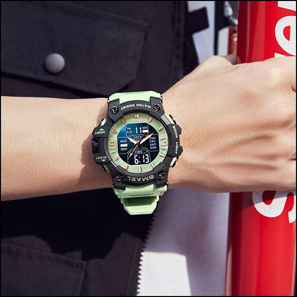 Sporty Sage Green Men's Dual Display Watch