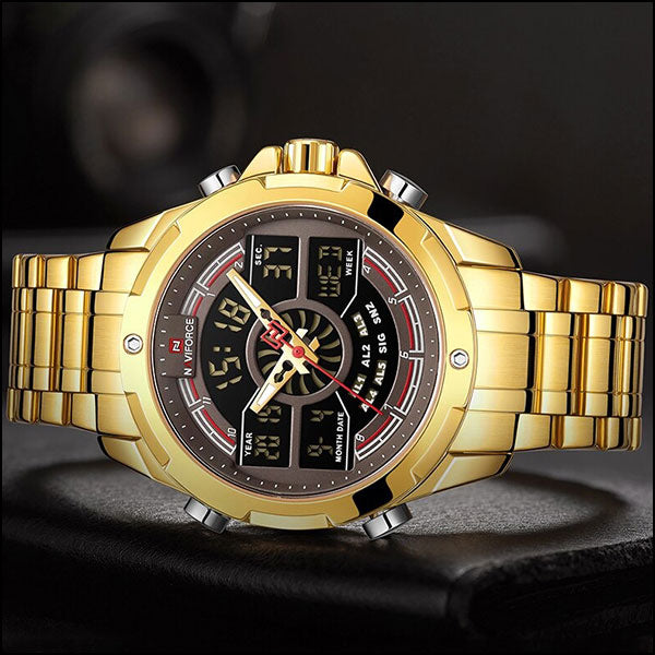 Men's Gold-Tone Dual Display Sports Watch